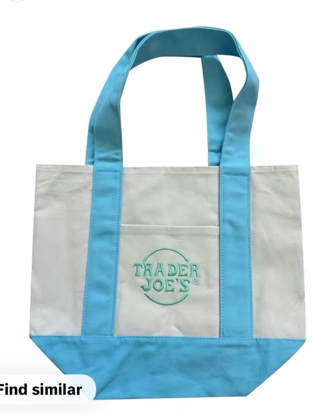 Trader Joe's White Tote with Teal Handles - Picture 3 of 5